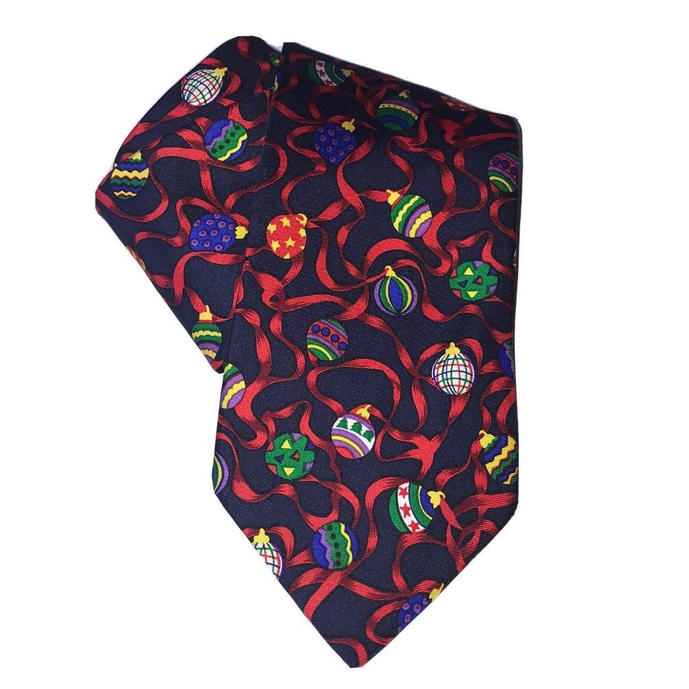 Alynn Neckwear Christmas Ornaments Navy red holiday  100%‎ silk Made In USA